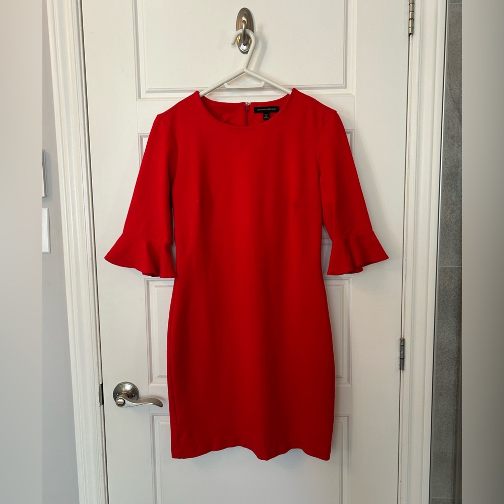 Banana Republic Vibrant Red Long Sleeve Dress